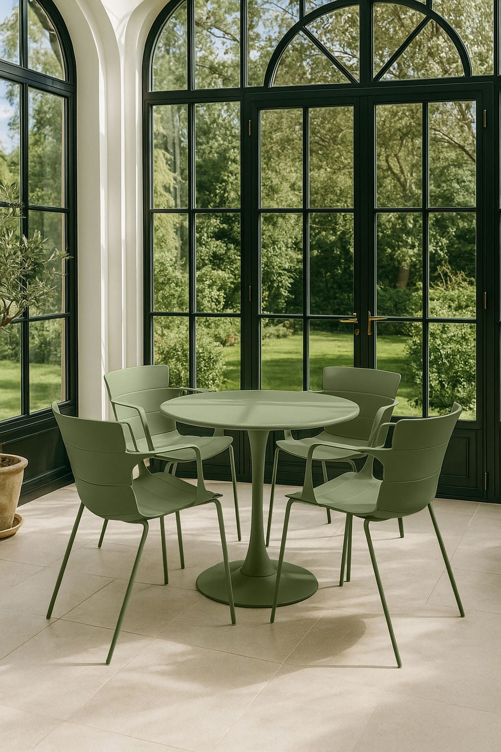 Montauk - Ensemble Table/4Fauteuil De Table En Polypopylène - Métal - Vert