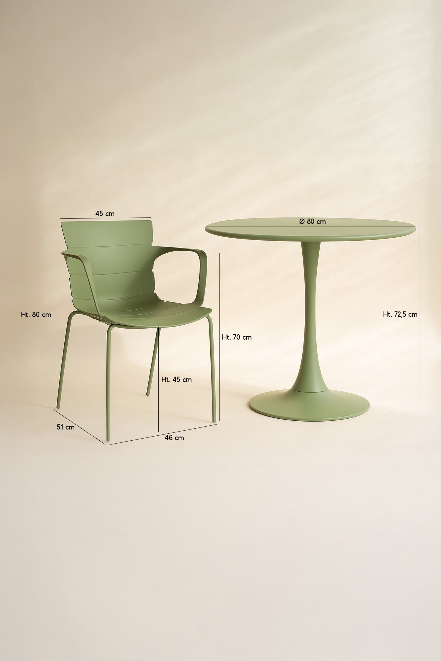 Montauk - Ensemble Table/4Fauteuil De Table En Polypopylène - Métal - Vert