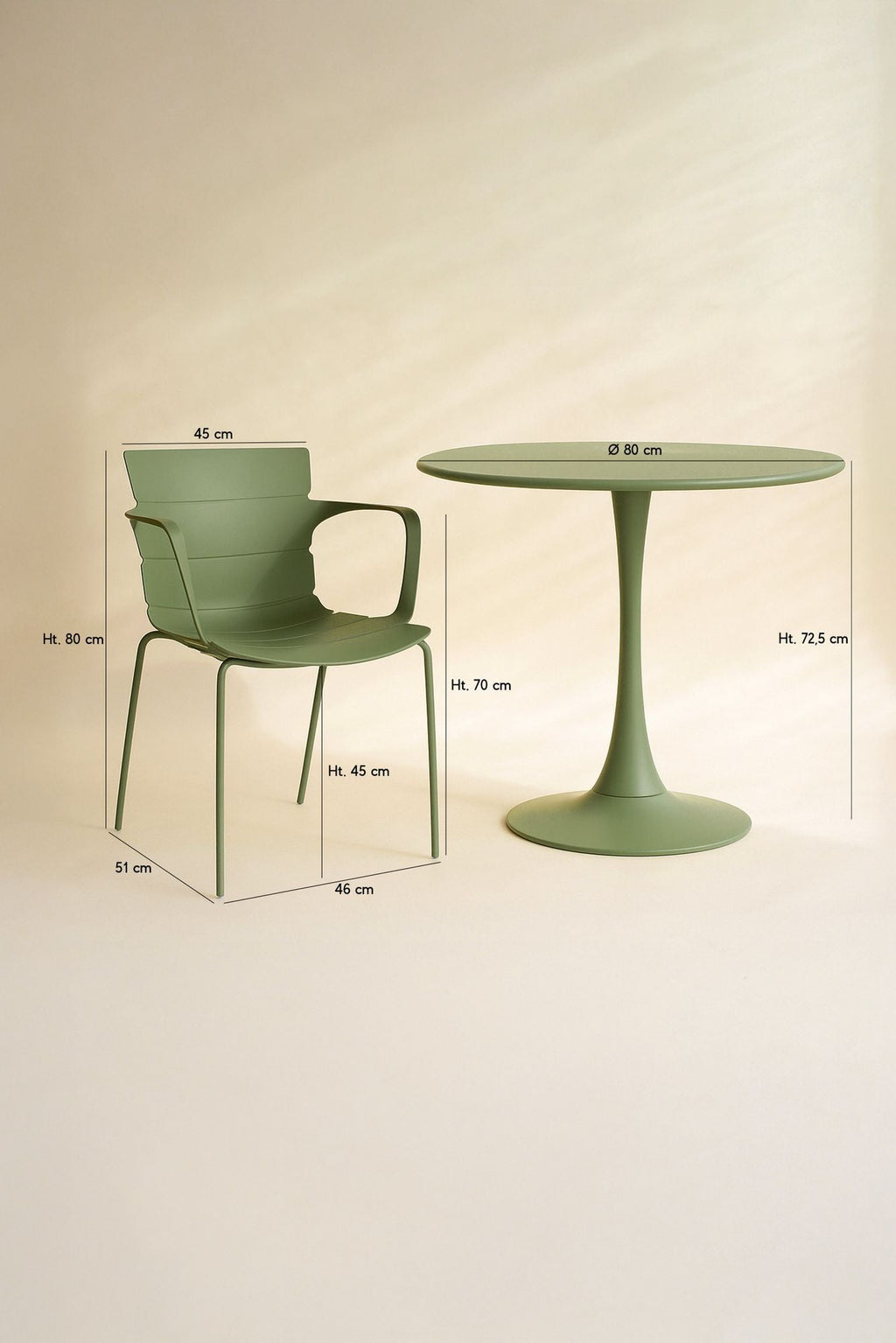 Montauk - Ensemble Table/4Fauteuil De Table En Polypopylène - Métal - Vert