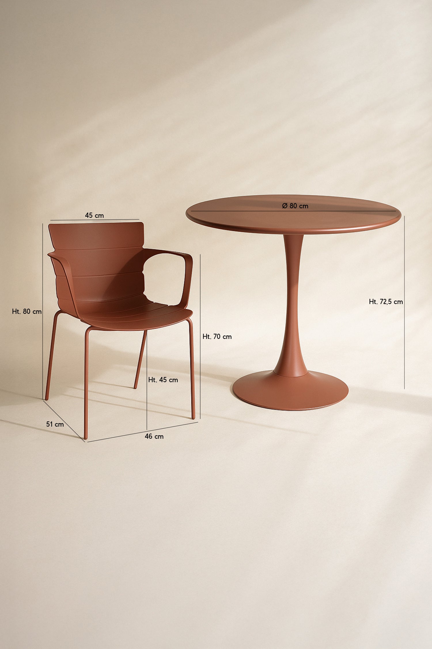 Montauk - Ensemble Table/4Fauteuil De Table En Polypopylène - Métal - Brique