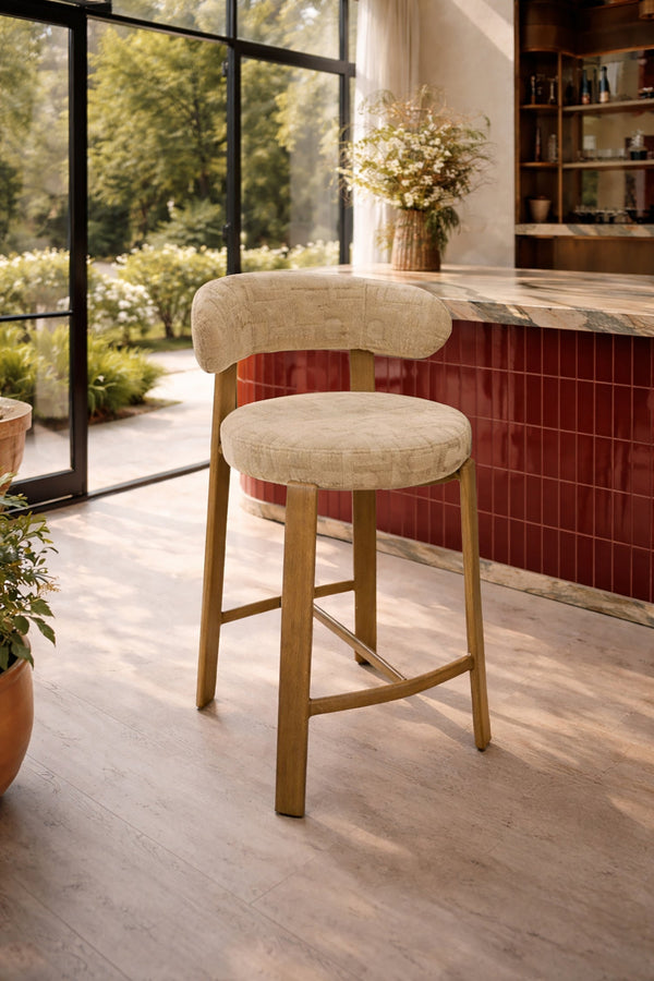 Suzie - Lot 2 Chaises De Bar - Effet Bois/Tissu/Metal - Beige