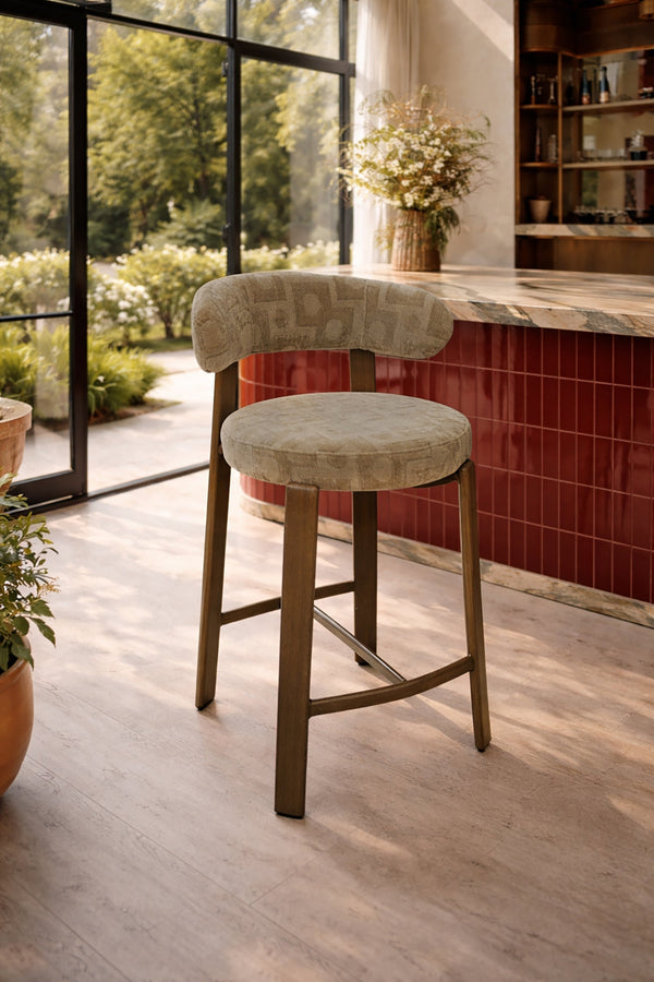 Suzie - Lot 2 Chaises De Bar - Effet Bois/Tissu/Métal - Taupe