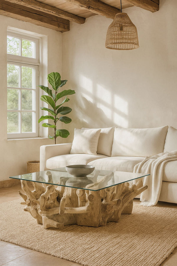 Sarannah - Table Basse - Racine De Teck/Verre