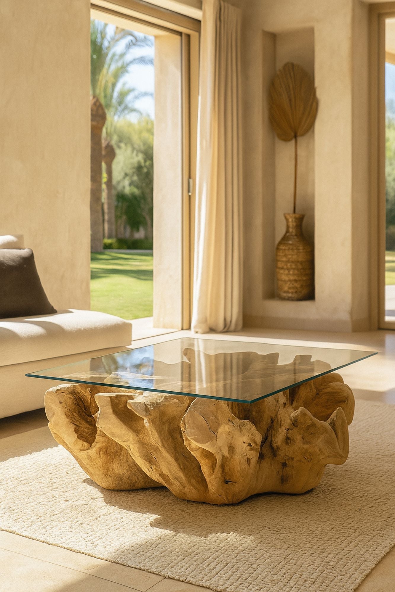 Sarannah - Table Basse - Racine De Teck/Verre