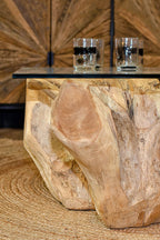 Sarannah - Table Basse - Racine De Teck/Verre