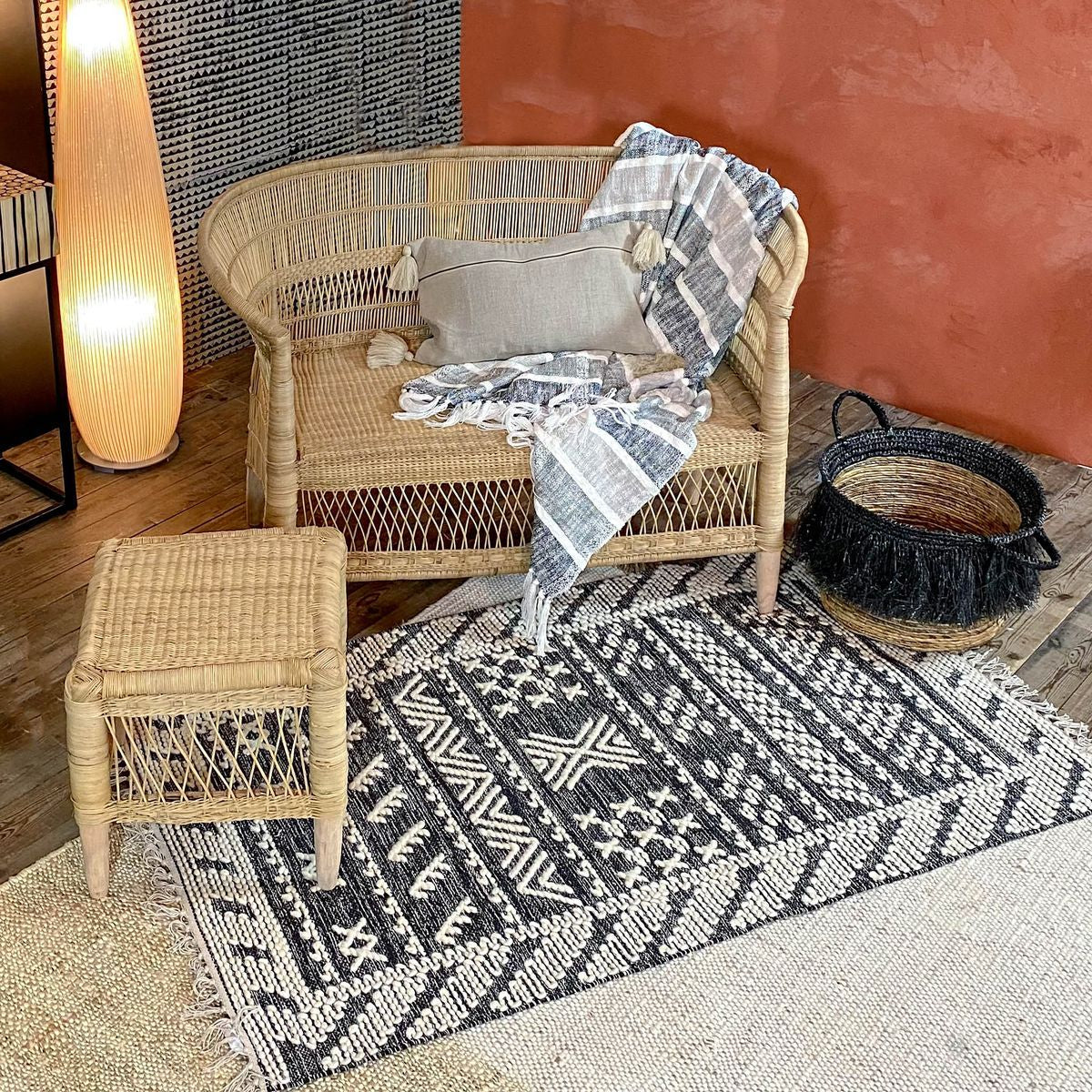 Tokat - Tapis - Coton/Laine - Noir/Gris