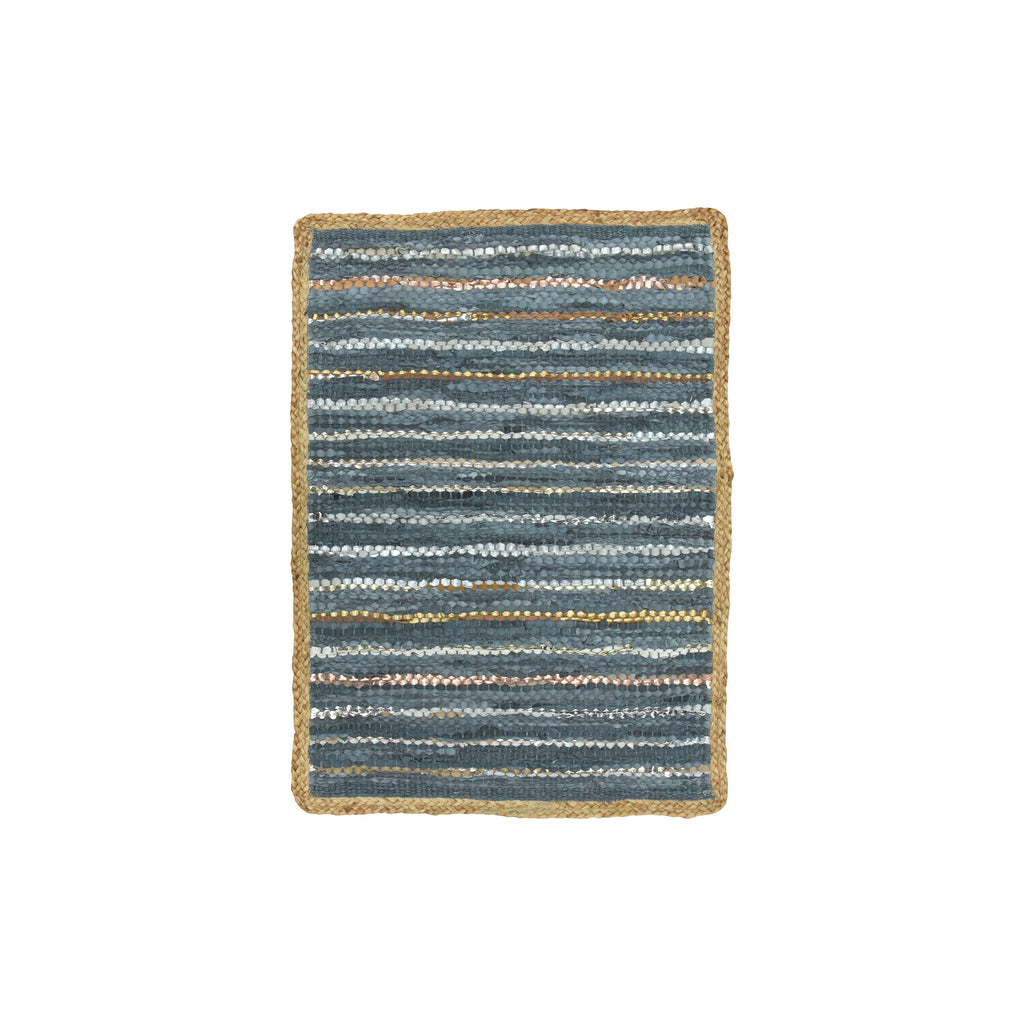 Asma - Tapis - Cuir Recycle/Coton/Jute - Bleu/Argenté