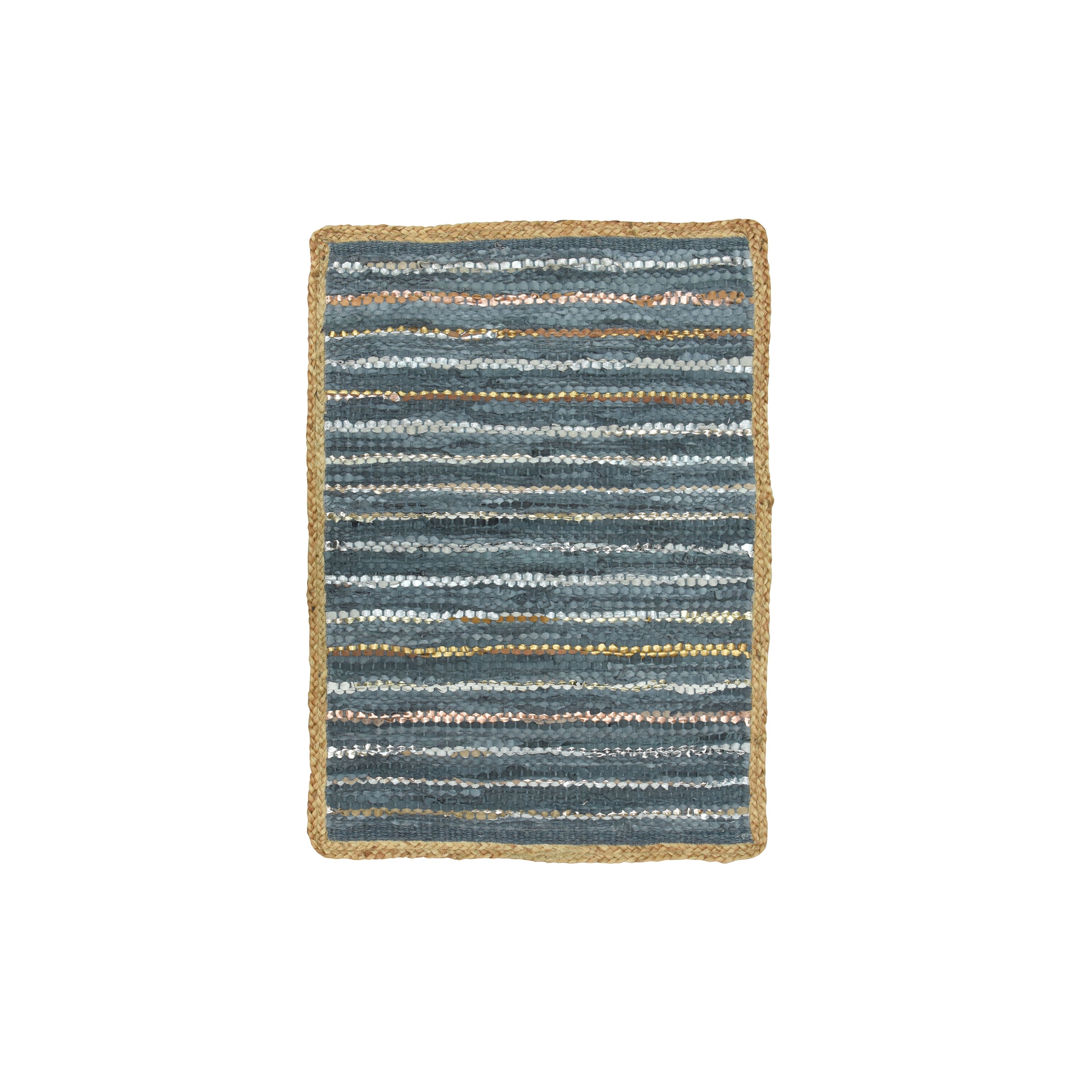 Asma - Tapis - Cuir Recycle/Coton/Jute - Bleu/Argenté