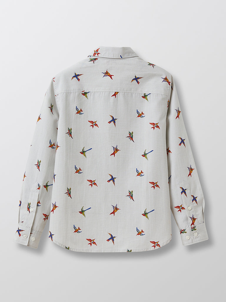 Cyrillus - Chemise Ml Print - Beige Moyen Grise - Garçon