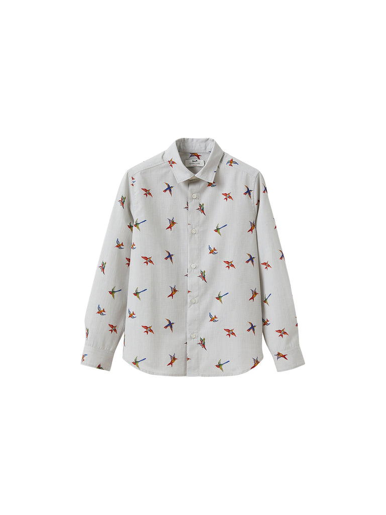 Cyrillus - Chemise Ml Print - Beige Moyen Grise - Garçon