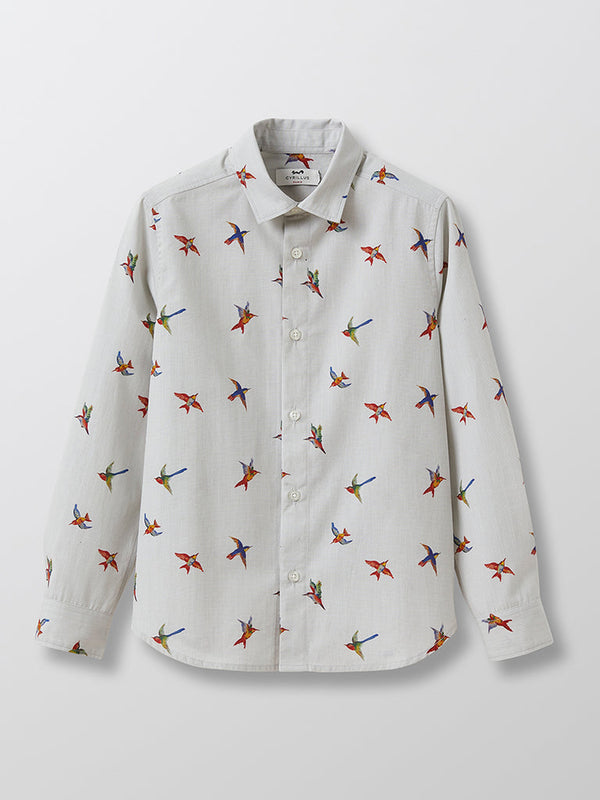 Cyrillus - Chemise Ml Print - Beige Moyen Grise - Garçon