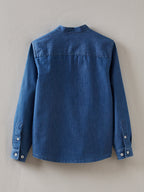 Chemise Denim Plastron - Bleu Fonce Uni - Garçon