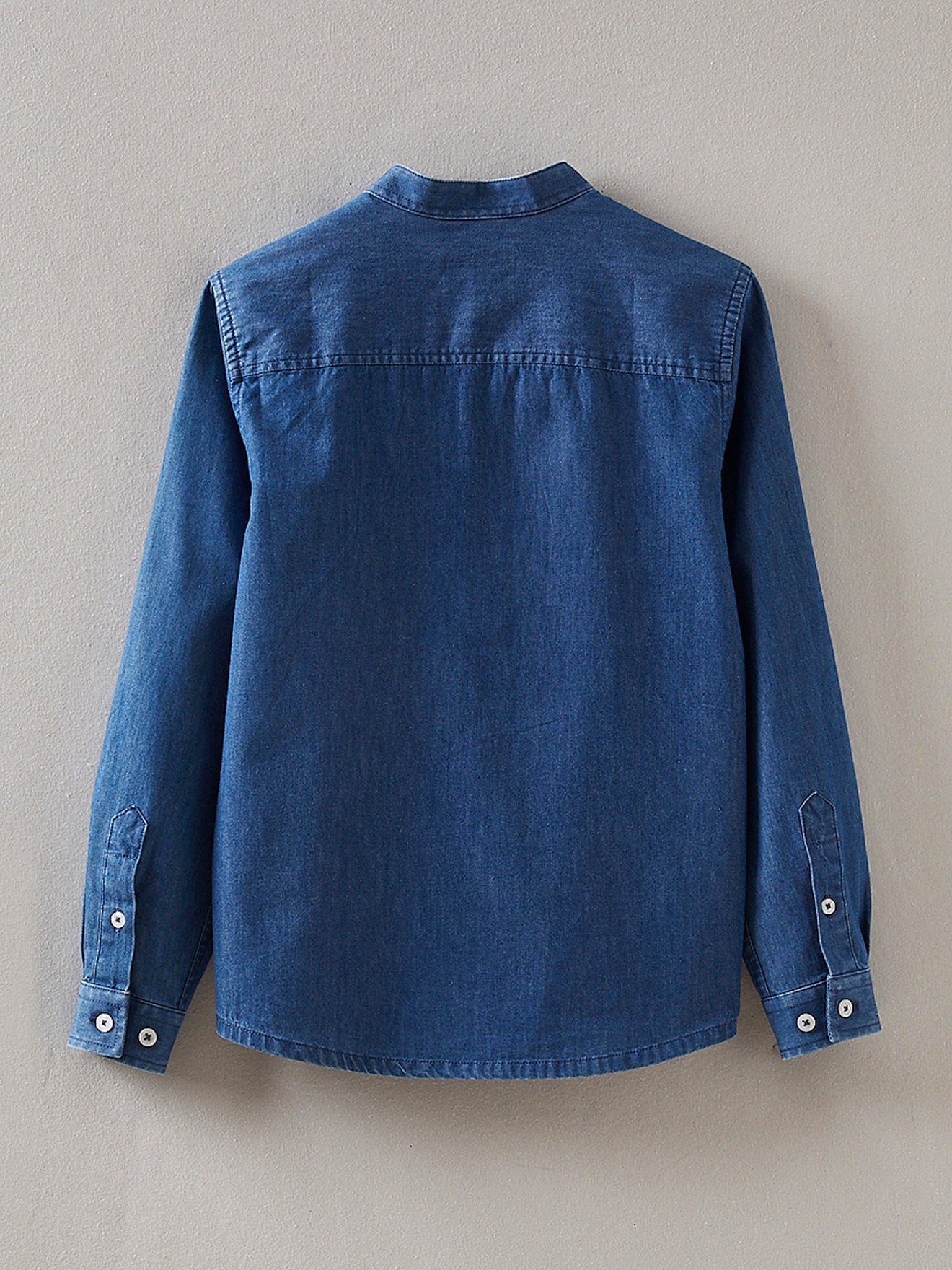 Chemise Denim Plastron - Bleu Fonce Uni - Garçon