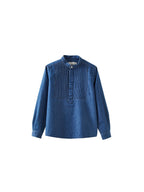 Chemise Denim Plastron - Bleu Fonce Uni - Garçon