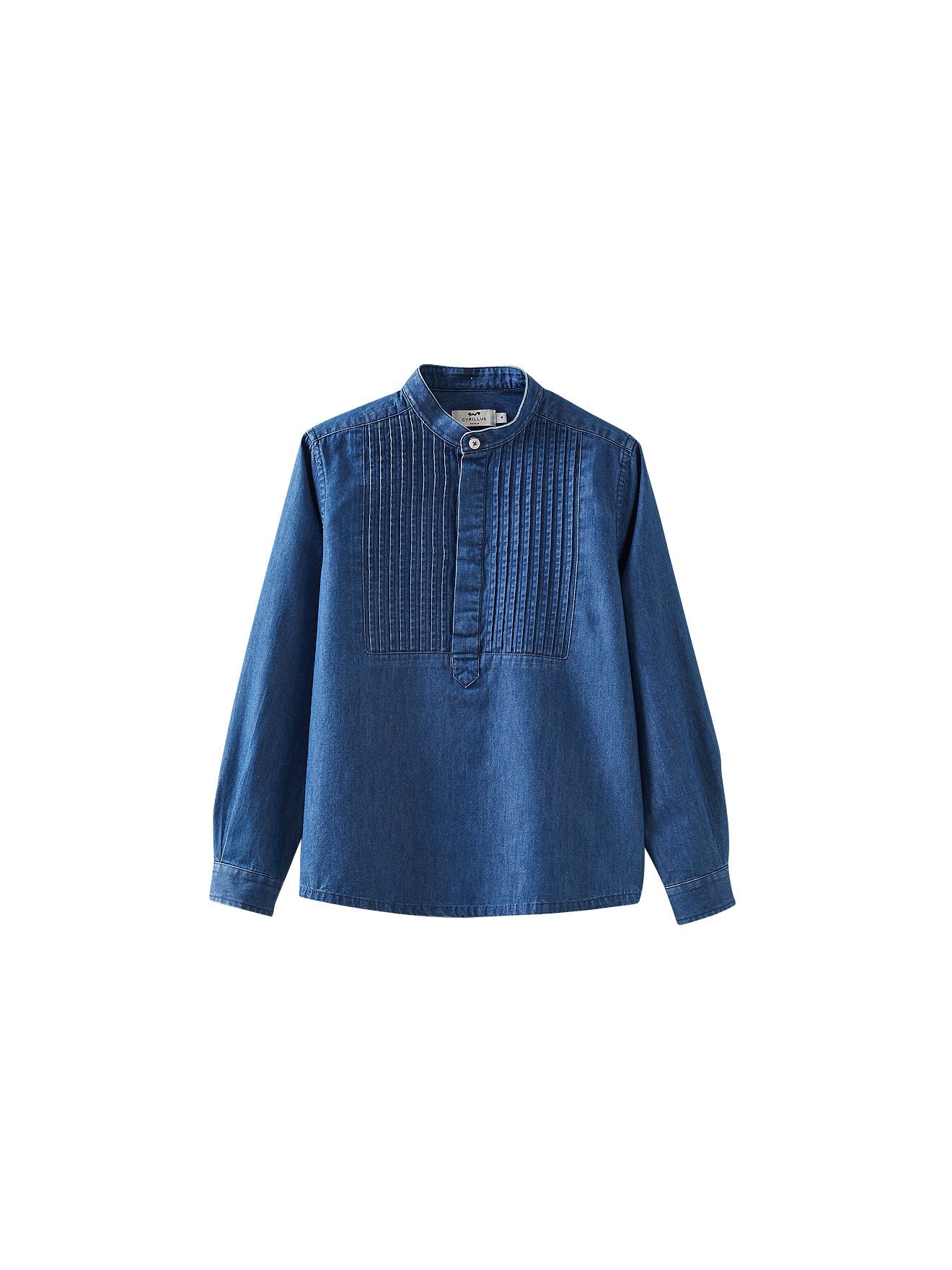 Chemise Denim Plastron - Bleu Fonce Uni - Garçon