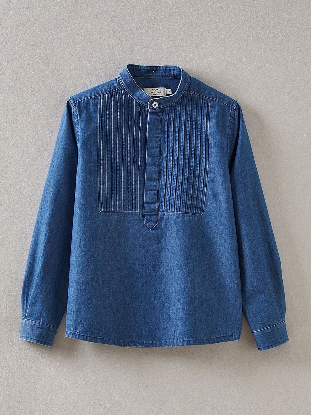 Chemise Denim Plastron - Bleu Fonce Uni - Garçon