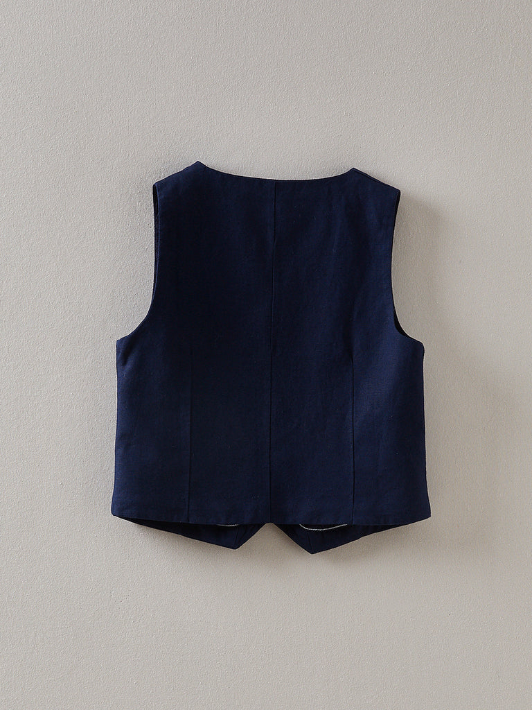 Cyrillus - Cardigan Sans Manc - Bleu Fonce Uni - Garçon