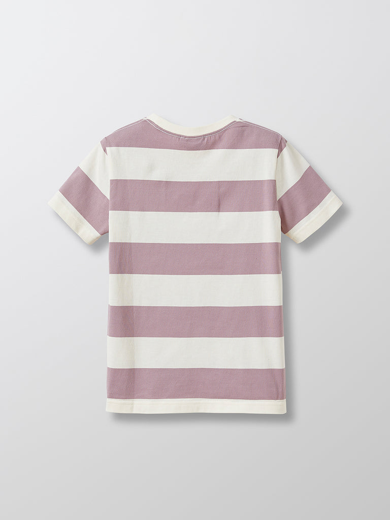 Cyrillus - T-shirt  Rayé - Violet Clair Uni - Garçon