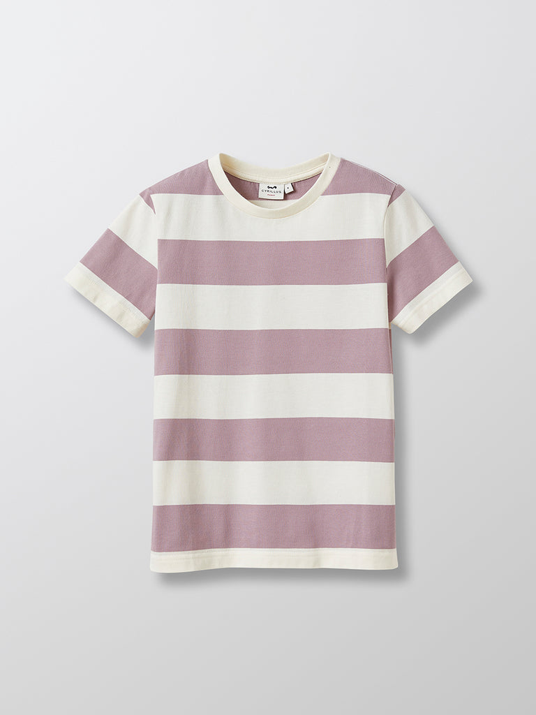 Cyrillus - T-shirt  Rayé - Violet Clair Uni - Garçon