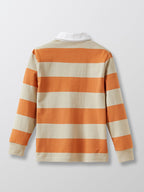 Pull Rugby Rayé - Orange Moyen Grise - Garçon
