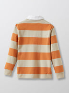 Cyrillus - Pull Rugby Rayé - Orange Moyen Grise - Garçon
