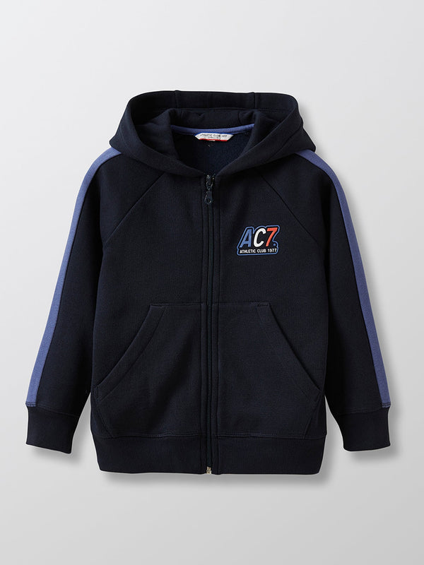 Pull Zippé Sport - Bleu Fonce Uni - Garçon