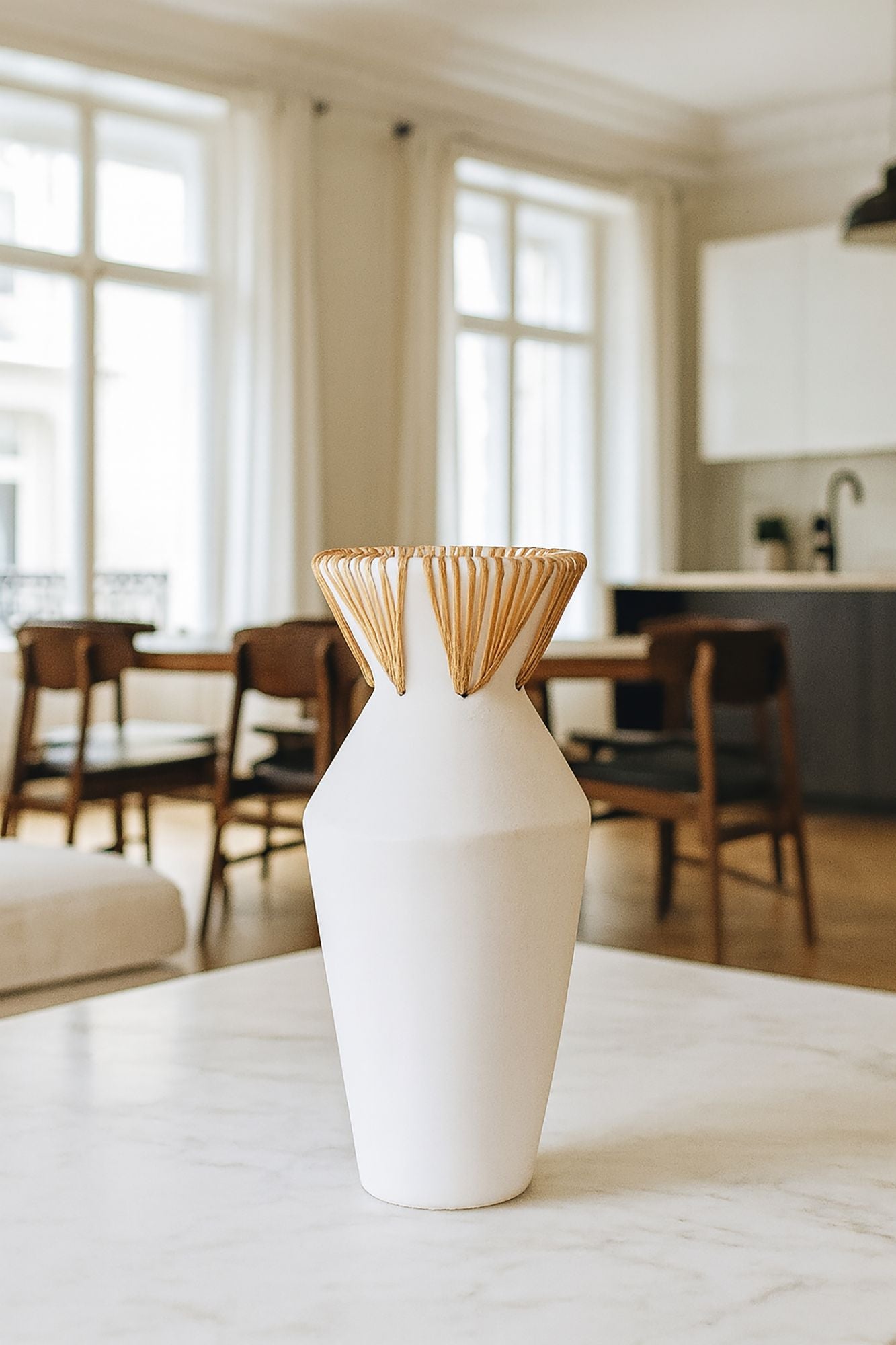 Aya - Vase - Rotin/Beton - Blanc