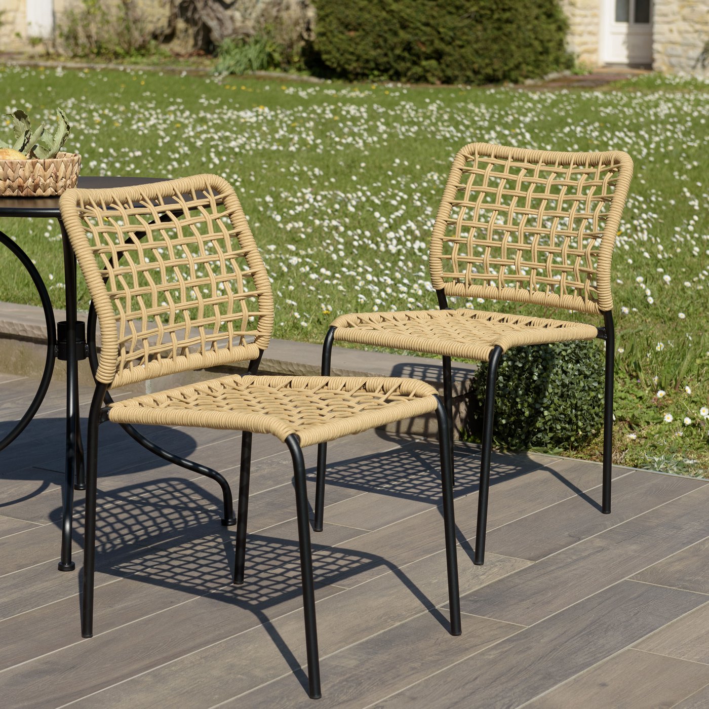 Vianney - Lot De 2 Chaises Jardin - Noir/Beige