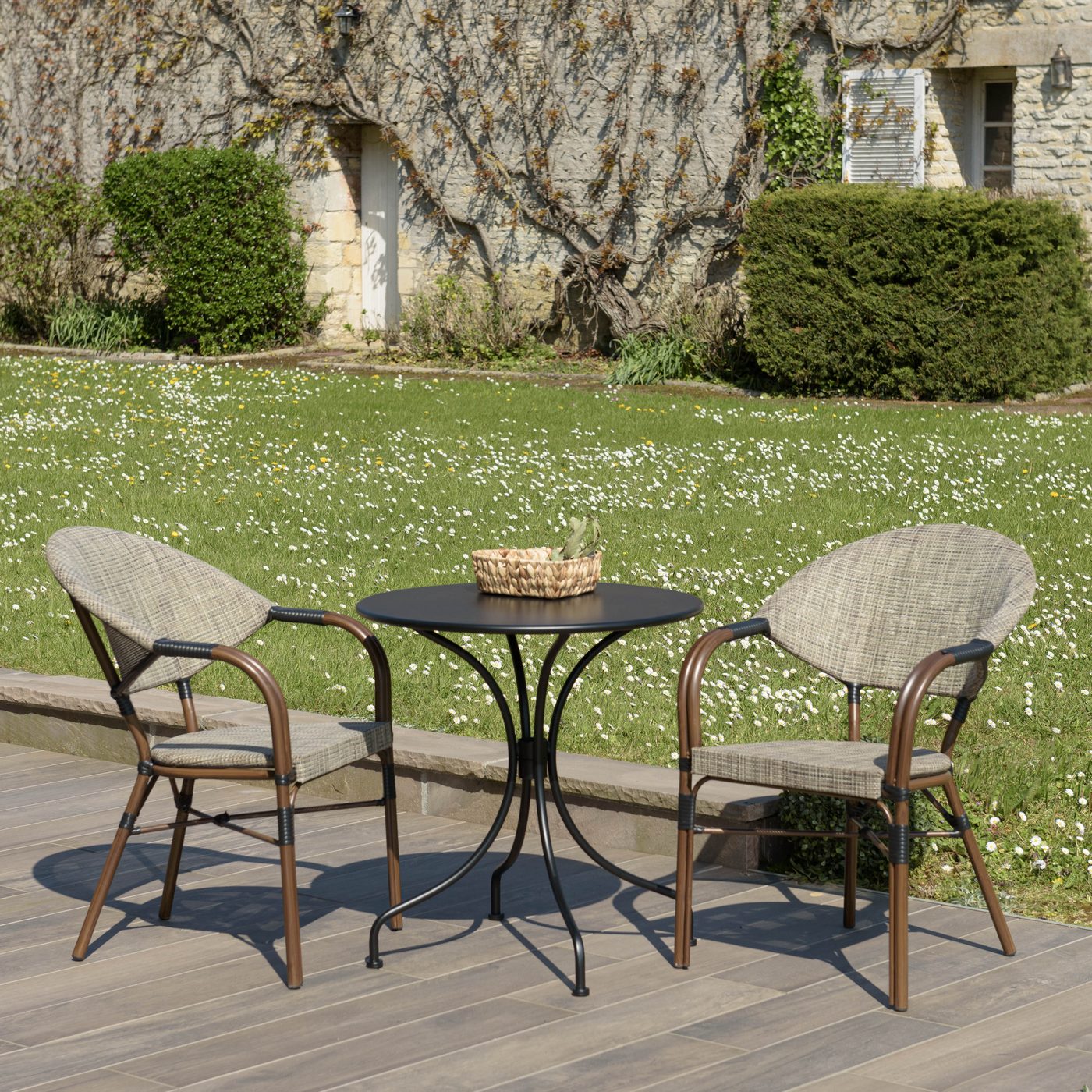 Vianney - Salon De Jardin 2 Pers - Taupe/Noir