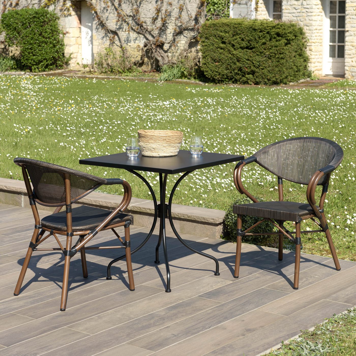 Vianney - Salon De Jardin 2 Pers - Noir/Marron
