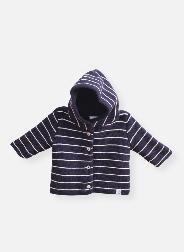 Manteau En Tricot Les Basiques - Marine À Rayures Écru