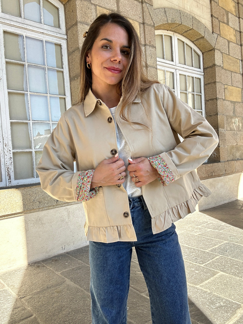 Veste Trench Liberty En Coton Beige Hortense À Volants
