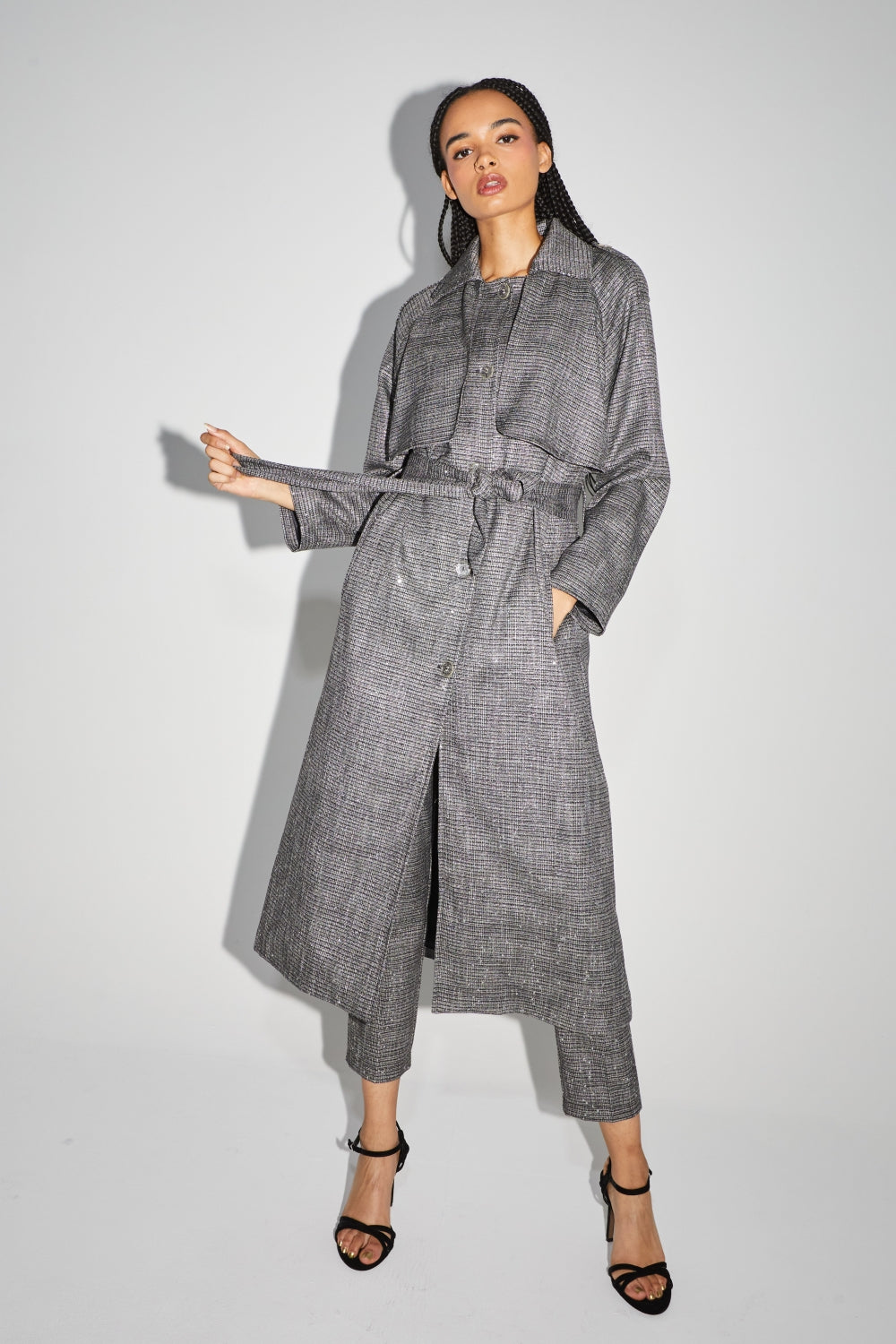 Le Trench Lauren Tartan Paillettes Gris