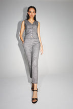 Le Pantalon Silvana Tartan Paillettes Gris