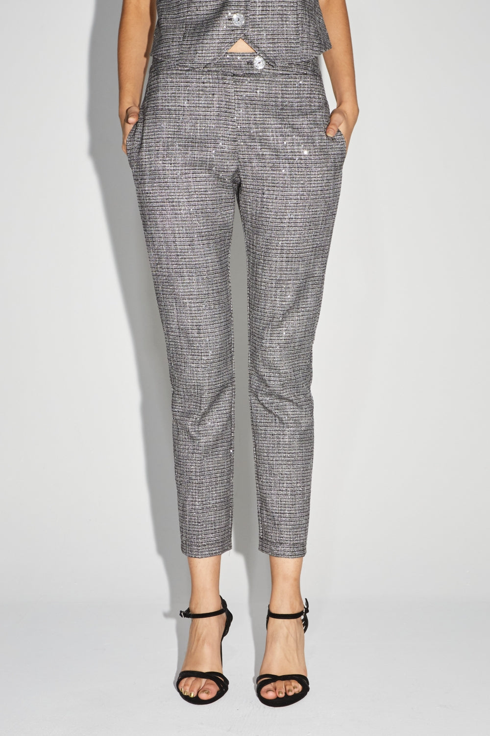 Le Pantalon Silvana Tartan Paillettes Gris