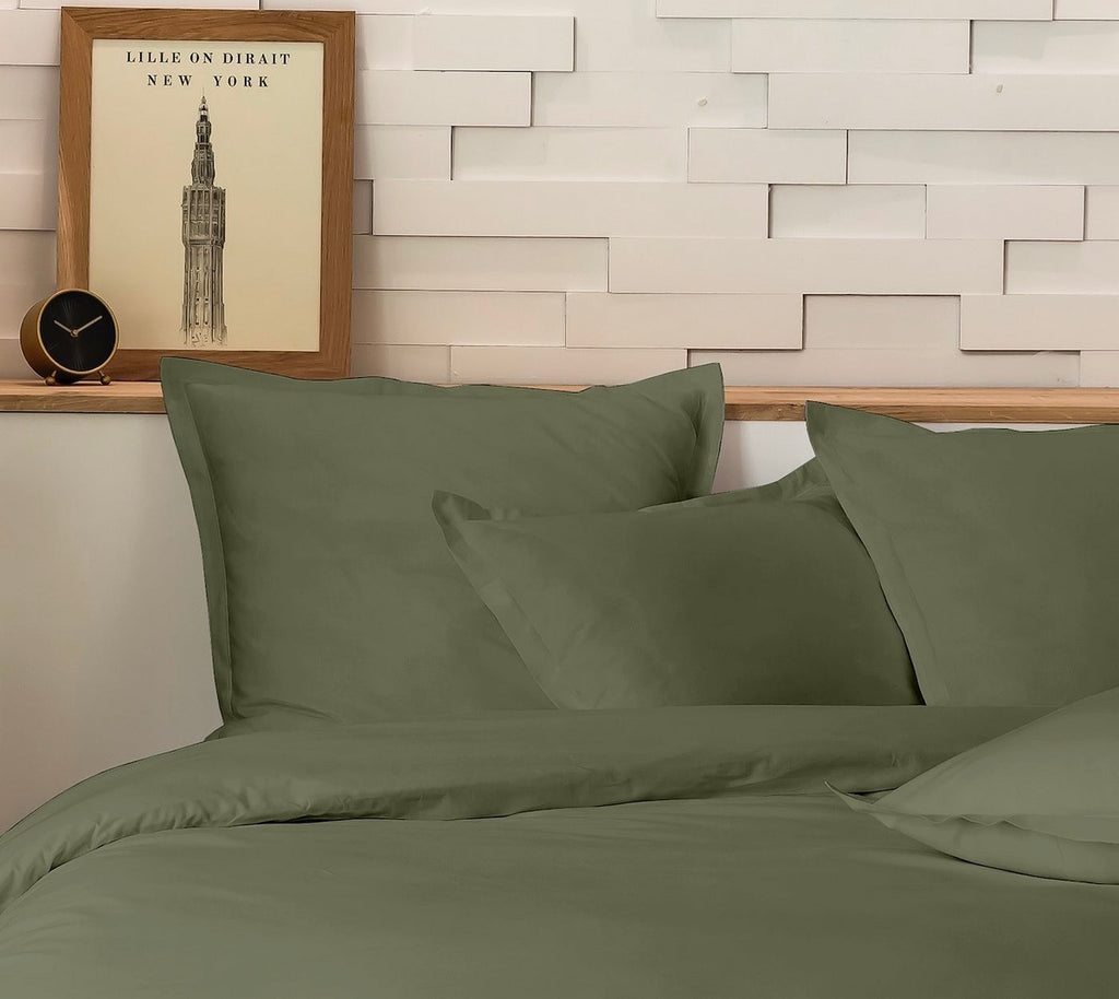 Parure De Lit Complète - 3 Pièces - 100% Percale De Coton - Kaki