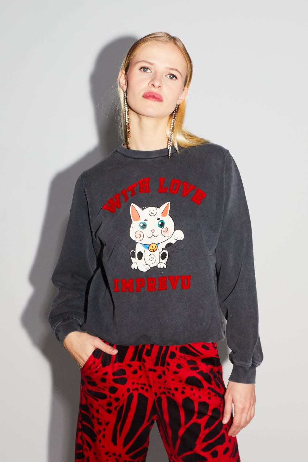 Le Sweatshirt Eddie Lucky Cat Black