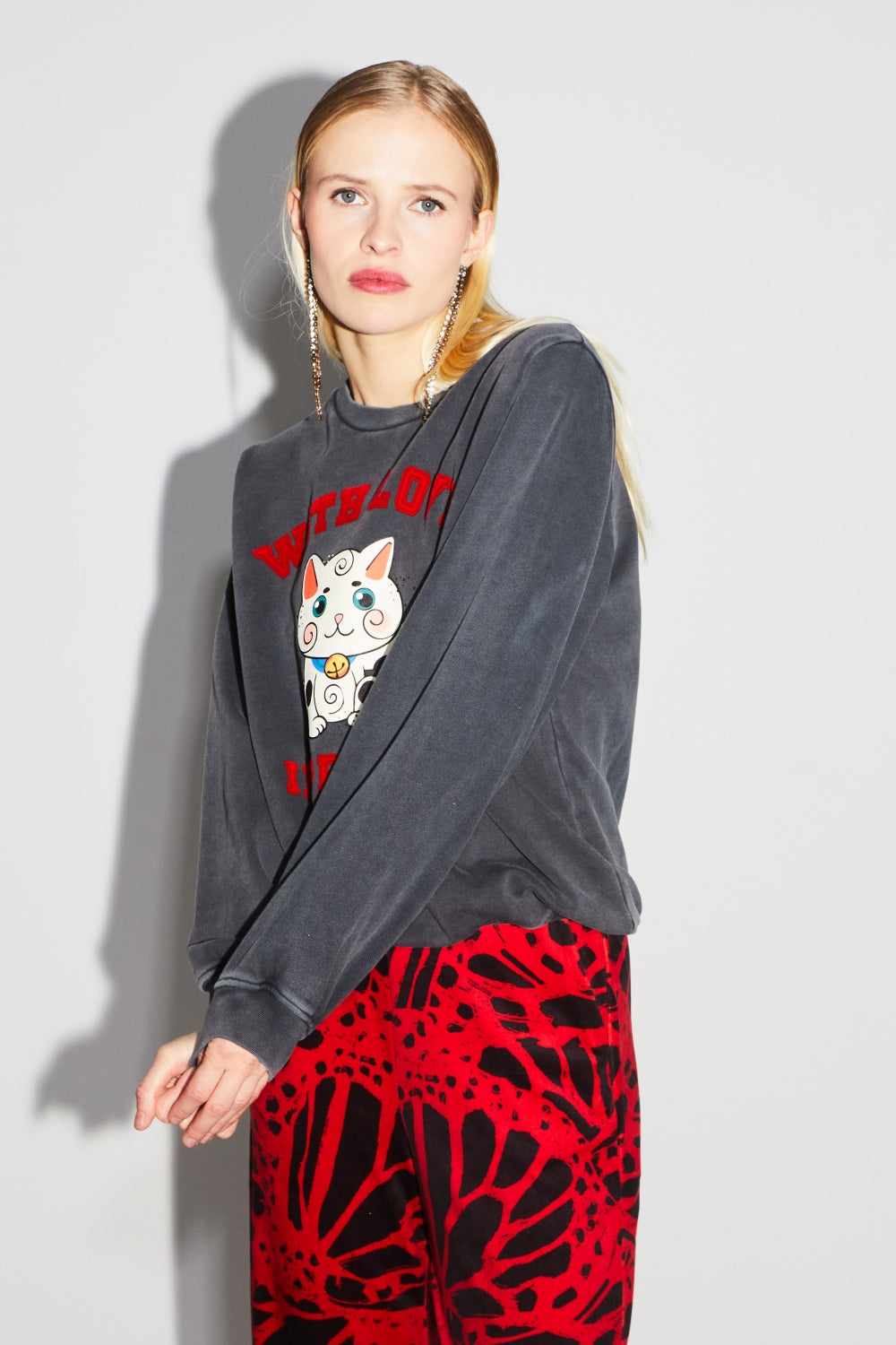 Le Sweatshirt Eddie Lucky Cat Black