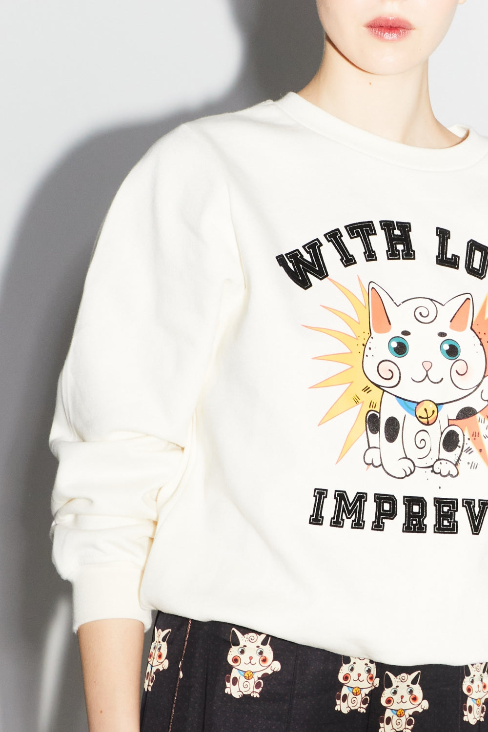 Le Sweatshirt Eddie Lucky Cat Blanc