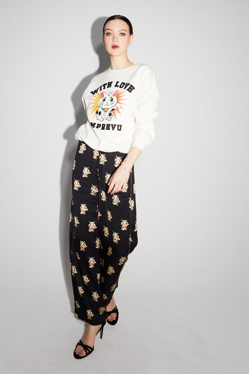 Le Sweatshirt Eddie Lucky Cat Blanc