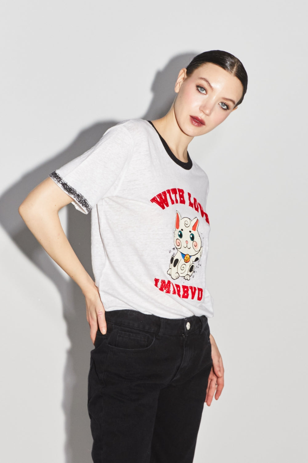 Le Tshirt Fred Lucky Cat Blanc
