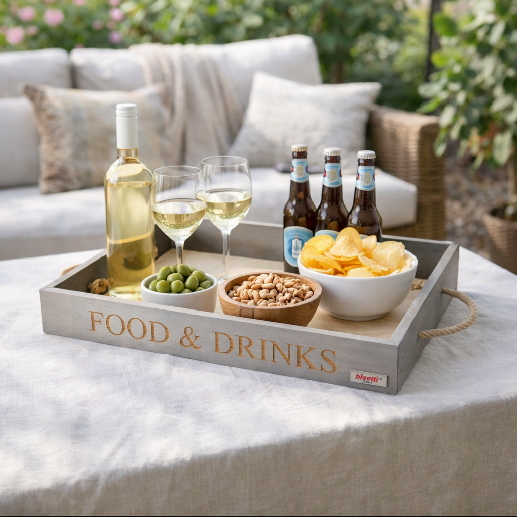 Plateau Rectangulaire « Nourriture & Boissons » Avec Poignées En Corde 
Pierre Gourmet