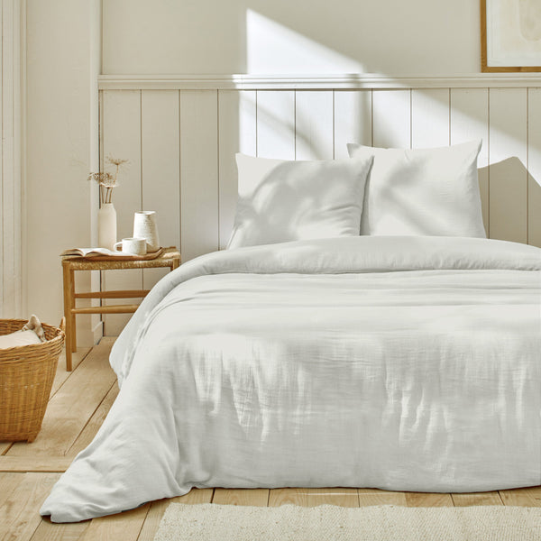 Parure Housse De Couette 2 Pers En Gaze De Coton - Coton Ivoire
