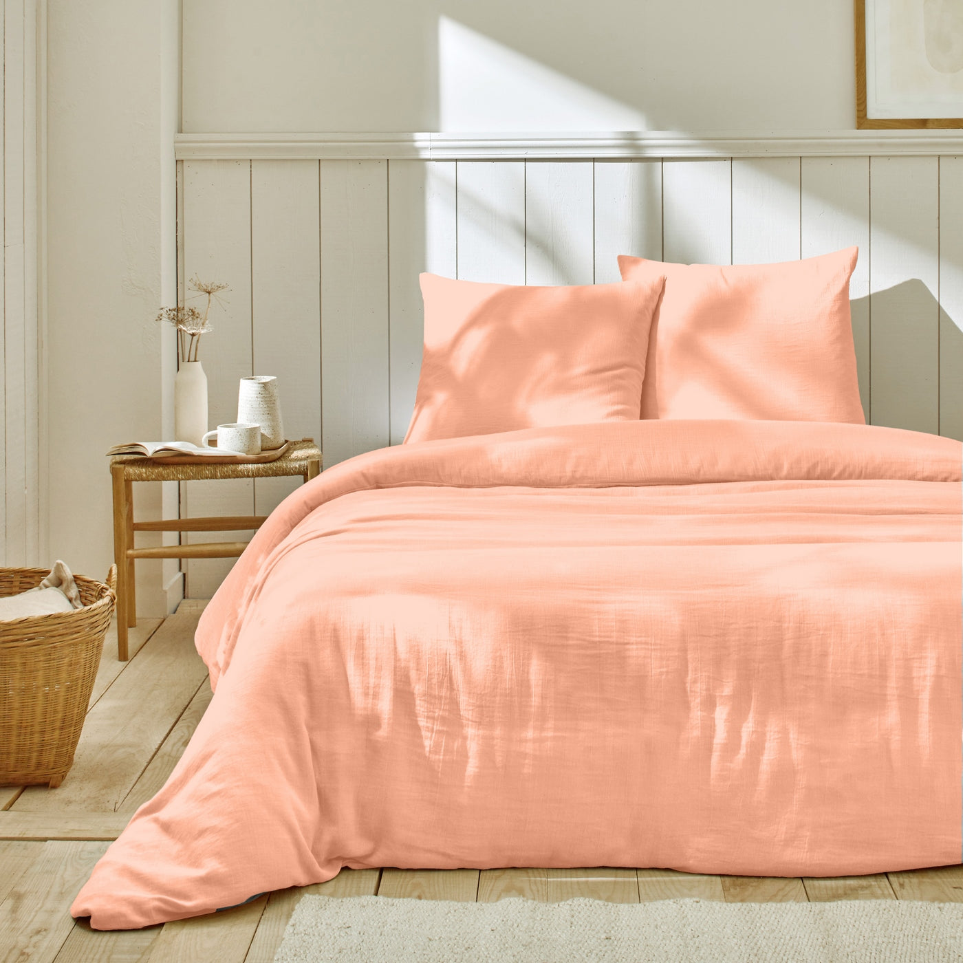 Parure De Lit (Hc + To) - 100% Gaze De Coton - Rose