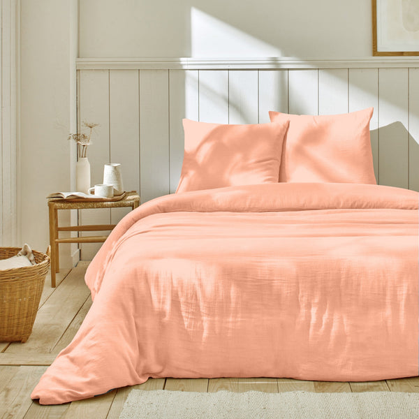 Parure De Lit (Hc + To) - 100% Gaze De Coton - Rose
