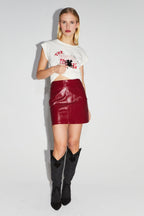 La Mini Jupe Stella Effet Vinyle Rouge