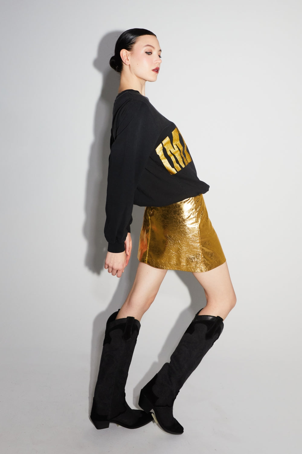 La Mini Jupe Stella Effet Cuir Métallisé Gold