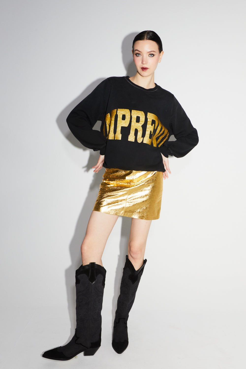 La Mini Jupe Stella Effet Cuir Métallisé Gold