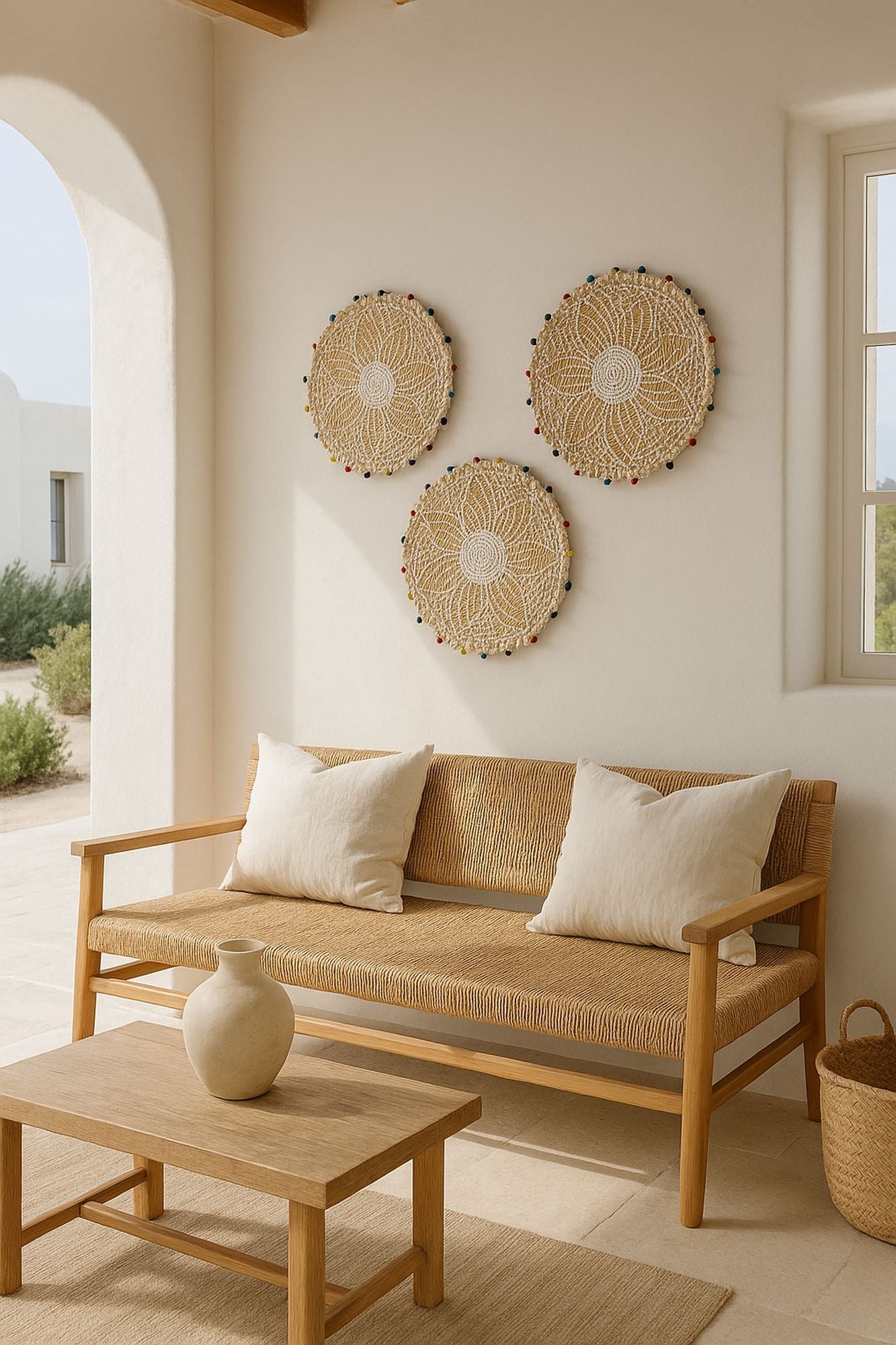 Milos - Panier Rond - Jonc De Mer/Bois