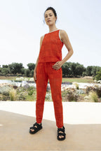 Le Pantalon Fanny En Dentelle Rouge Orangée